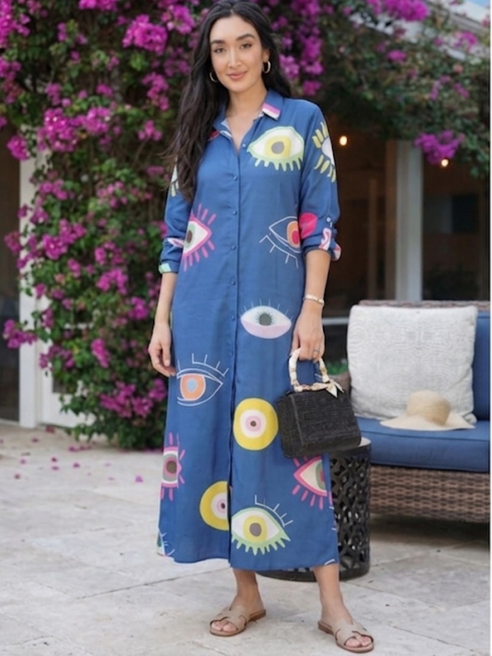 Just Darviny Evil Eye Maxi Shirt Dress Size XS/Small